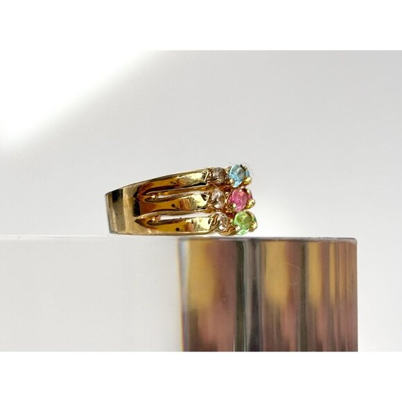 18k Gold HGE Multi Gemstone Triple Row Cocktail Vintage Ring - sz 6 - Picture 4 of 10